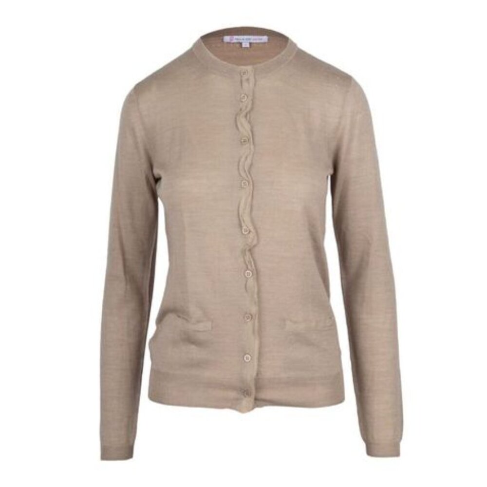 Paul & Joe Sister | Anthropologie Beige Tan Cardigan with Silk Trim | Size Small